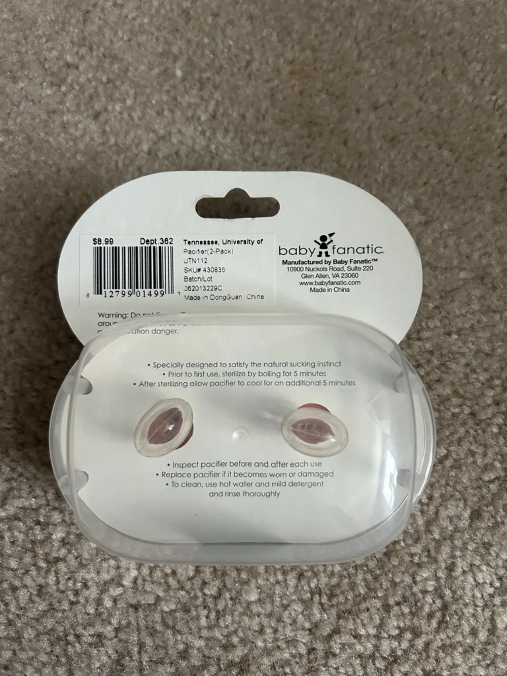 Baby Fanatic Orange/ White Orthodontic Pacifiers - Duo Pack Univ of Tennessee